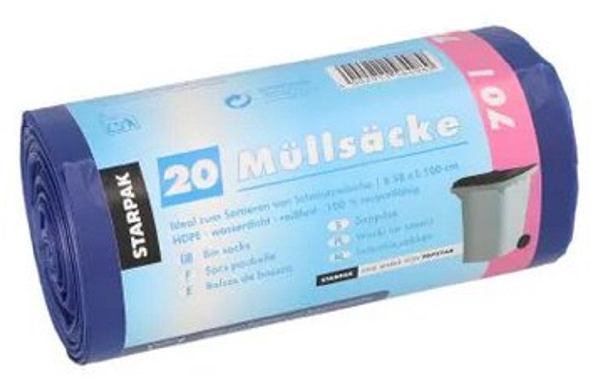 STARPAK vuilniszakken HDPE, 70 liter, blauw, 20 stuks
