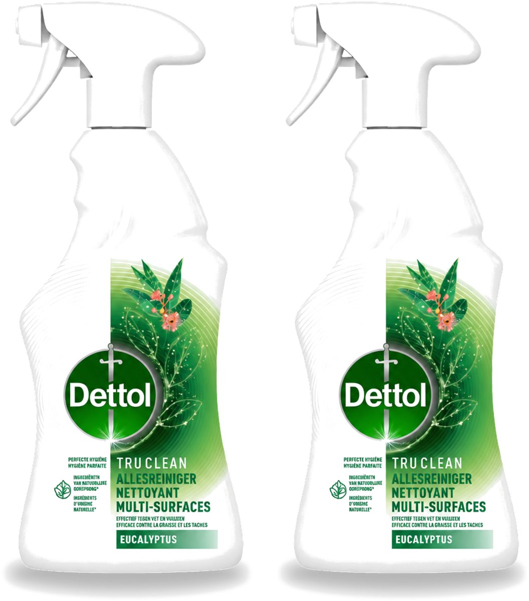 2 x Dettol Tru Clean - Allesreiniger - Spray - Eucalyptus - Multi-Oppervlakken - 500ml - Bulkverpakking - 2 stuks
