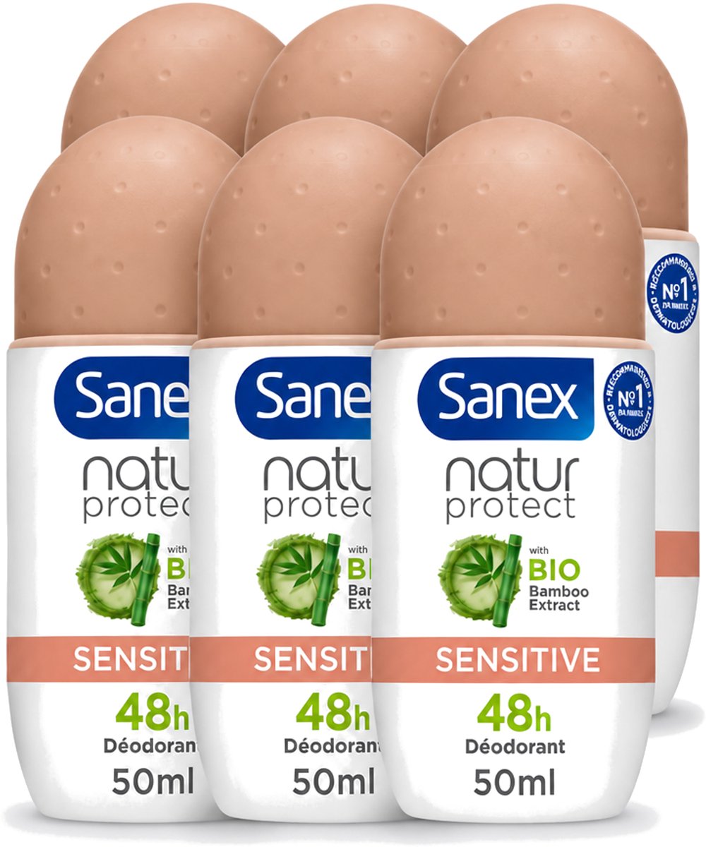 6 x Sanex – Deodorant Roll-On – Natur Protect Sensitive – 50 ml - Voordeelverpakking - 6 stuks