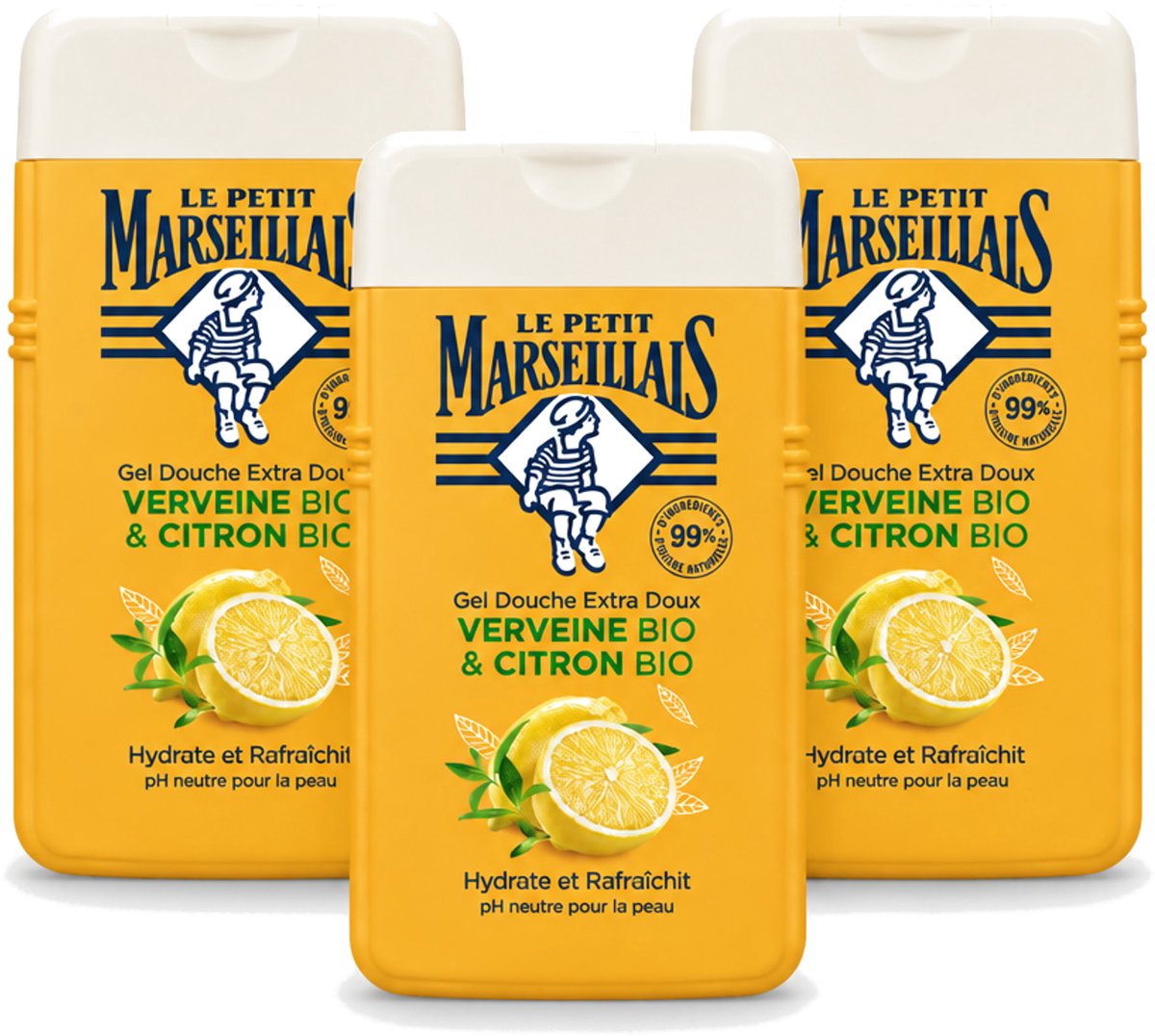 3 x Le Petit Marseillais - Douchegel - Citroen & Verbena - Hydraterend - 250ml - Voordeelverpakking - 3 stuks