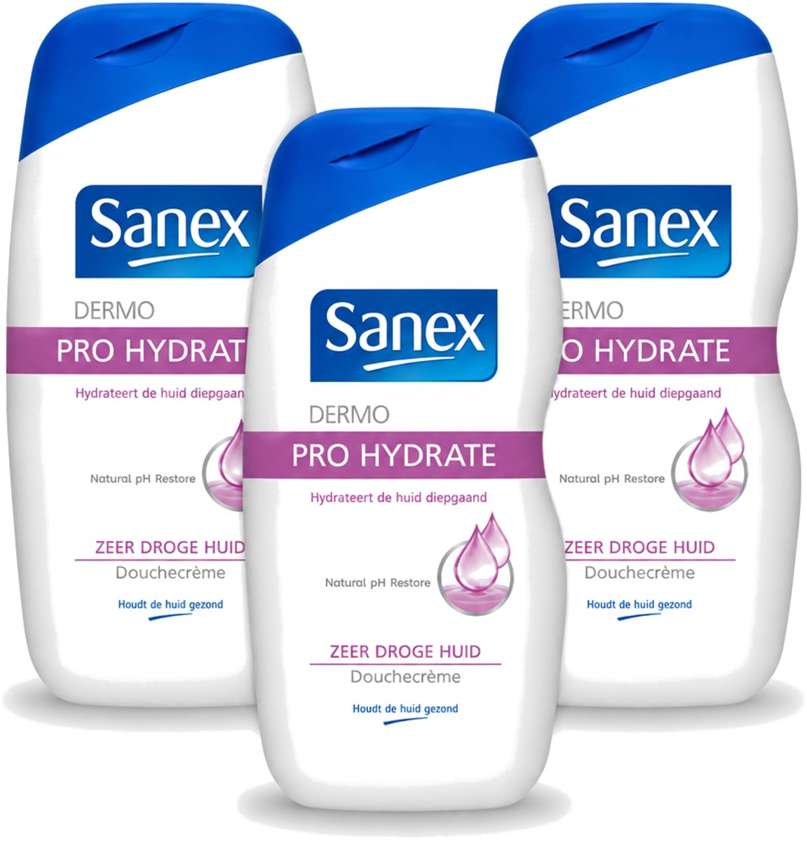 3 x Sanex Dermo - Pro Hydraterend - Douchecrème - Zeer Droge Huid - 500 ml - Voordeelverpakking - 3 stuks