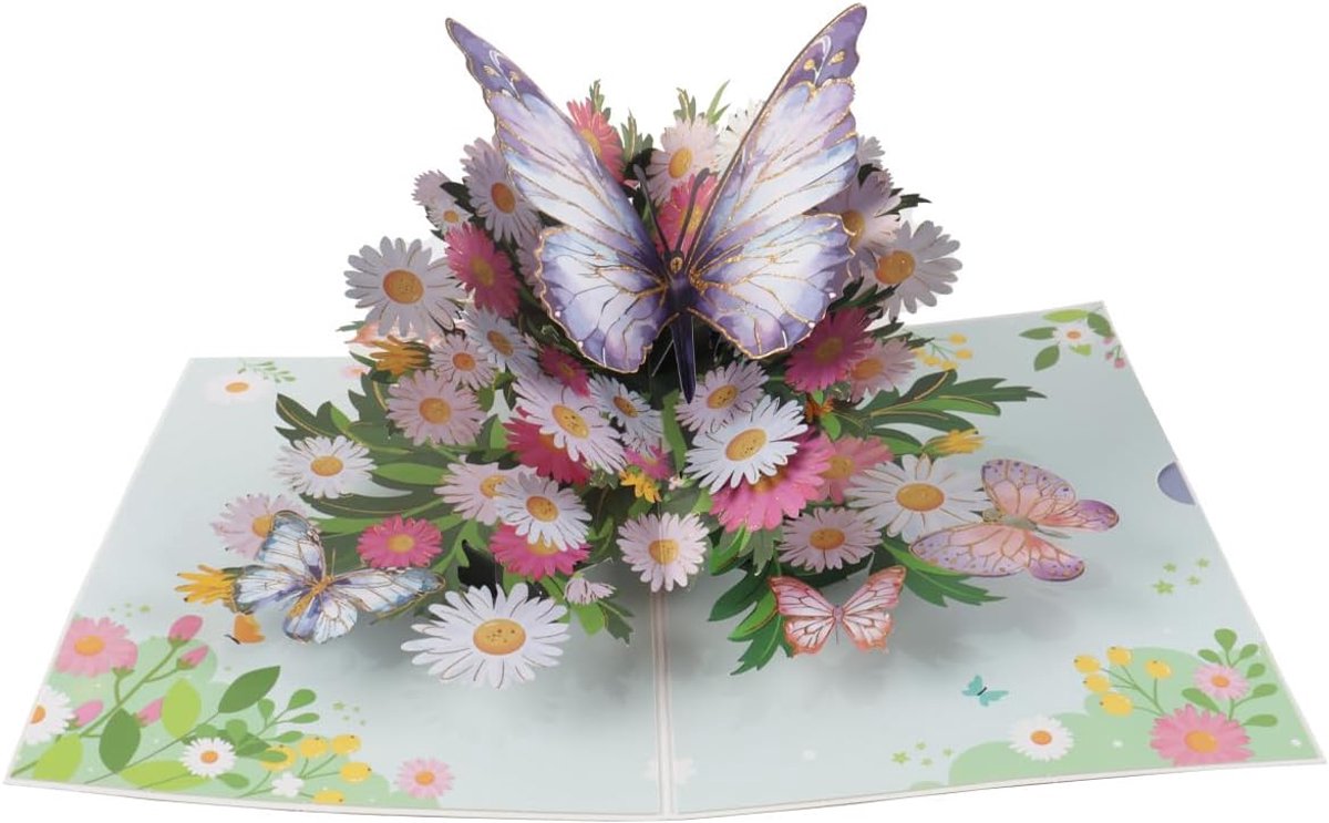 Pop-up kaart - Vlinder met margriet - 3D ontwerp - Perfect voor verjaardagen - ShopVlot
