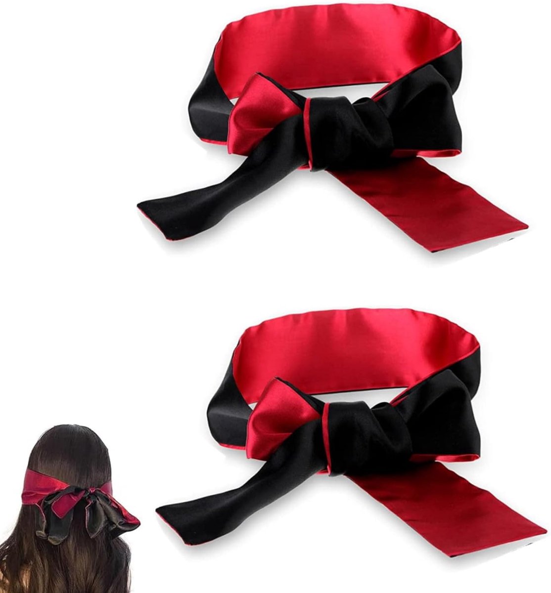 Nachtmasker - 2 stuks - satijn - zwart en rood - perfect voor diep slapen - ShopVlot
