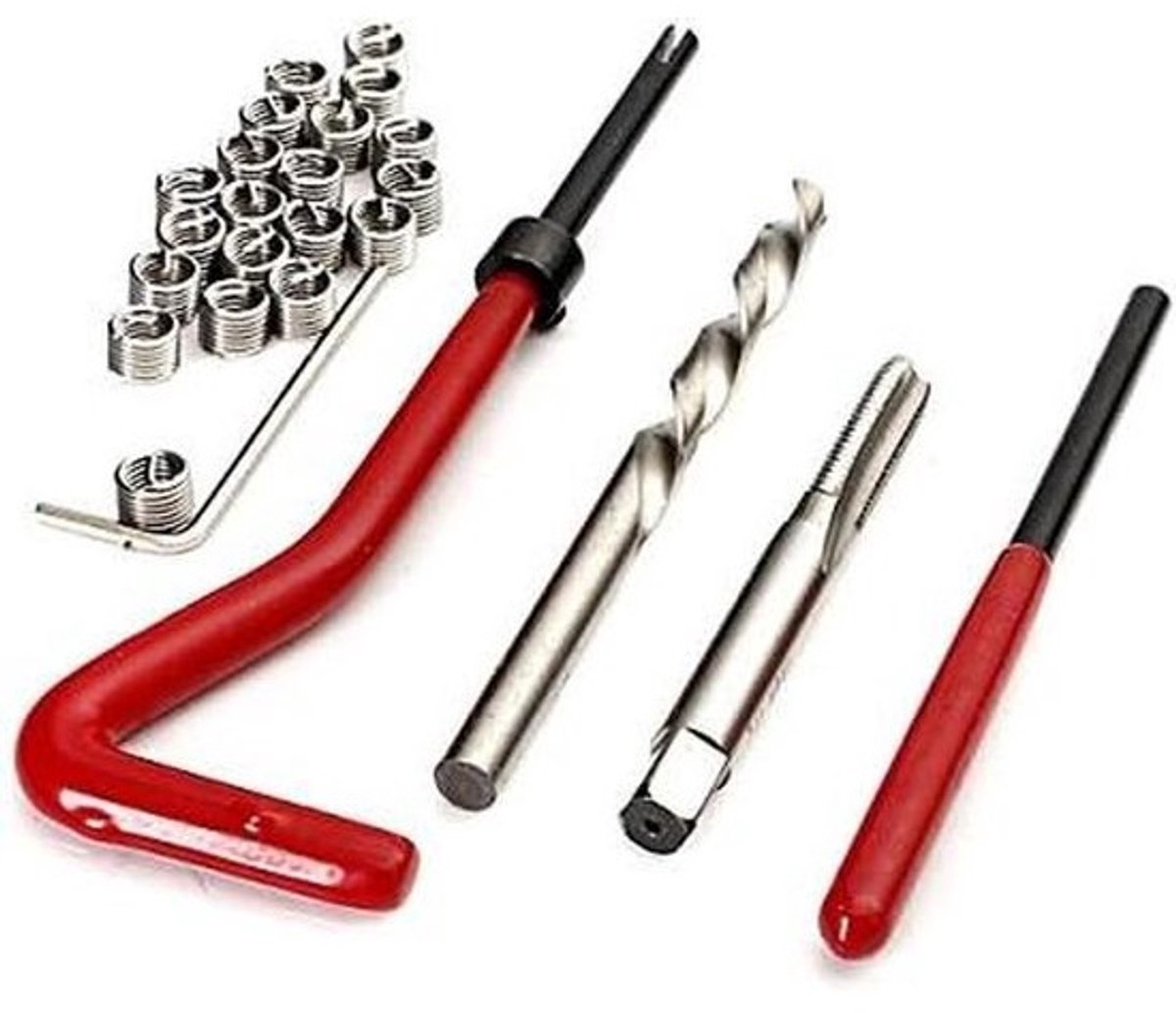 Schroefdraadreparatieset - Set inzetstukken - Voor motoronderhoud - Compleet gereedschap - M6 x 1 x 8 mm - Metaal