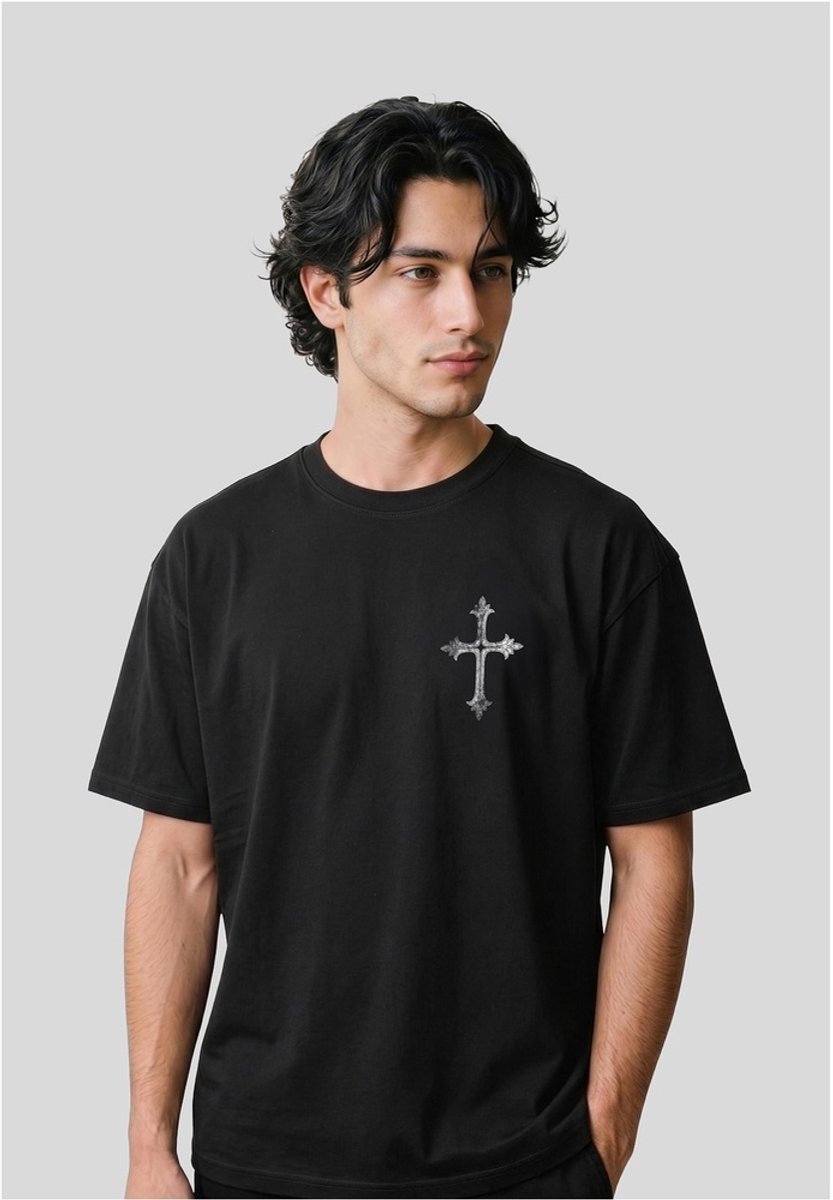Mister Tee Vintage Pray Cross Oversize Heren Tshirt S Zwart