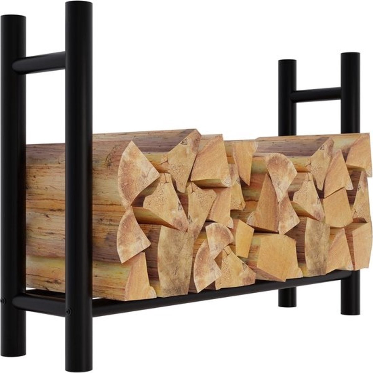 Brandhoutrek - Opslag voor haardhout - Accessoire voor buitenhaard - Robuust metalen ontwerp - 100x80x30 cm - Rond, zwart