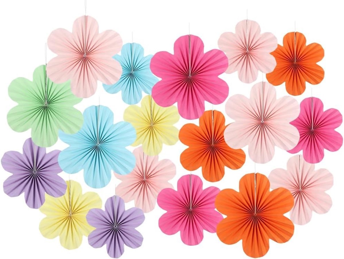 Papieren Waaiers Decoratie - Papieren Bloemen Slingers - Feestelijke Aankleding - Eenvoudige Montage - 18 stuks - Roze