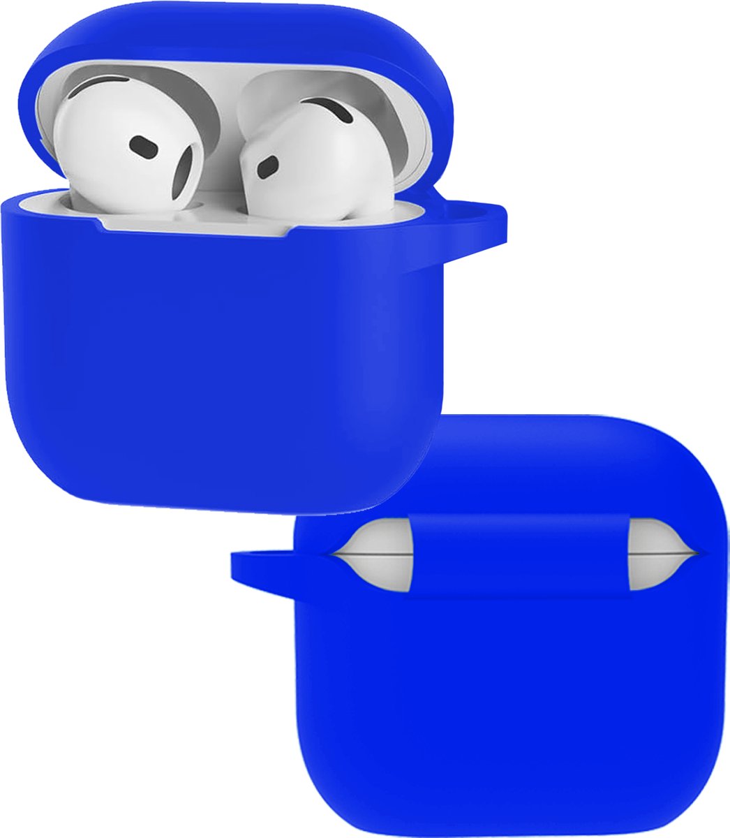 Hoes - Geschikt voor Apple AirPods 5 - Siliconen Hoesje met Clip - Silicone Case Cover - Blauw