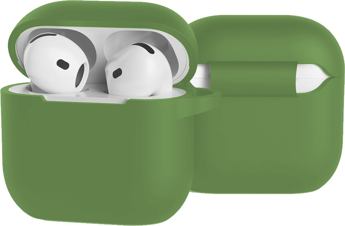 Case - Geschikt voor Apple AirPods 5 - Siliconen Hoes met Clip - Silicone Hoesje Cover - Donkergroen