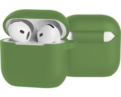 Case - Geschikt voor Apple AirPods 5 - Siliconen Hoes met Clip - Silicone Hoesje Cover - Donkergroen