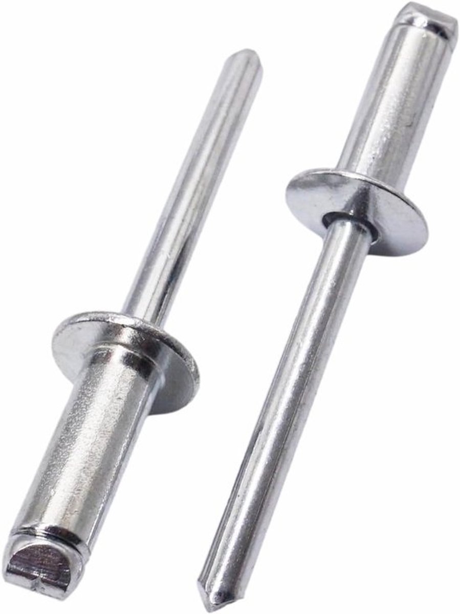 Blinde klinknagels - Stalen popnagels - met doorn - Voor metaalbevestiging - Verzinkt staal - koepelkop - 6x16 mm - Zilverkleurig