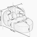 Technische tekening van een roze loungestoel met afmetingen in het Duits.