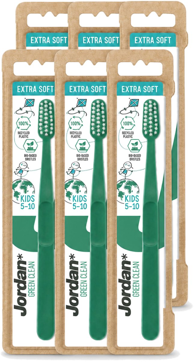 6 x Jordan - Tandenborstel - Green Clean - Extra Soft - 5 tot 10 Jaar - Voordeelverpakking - 6 stuks