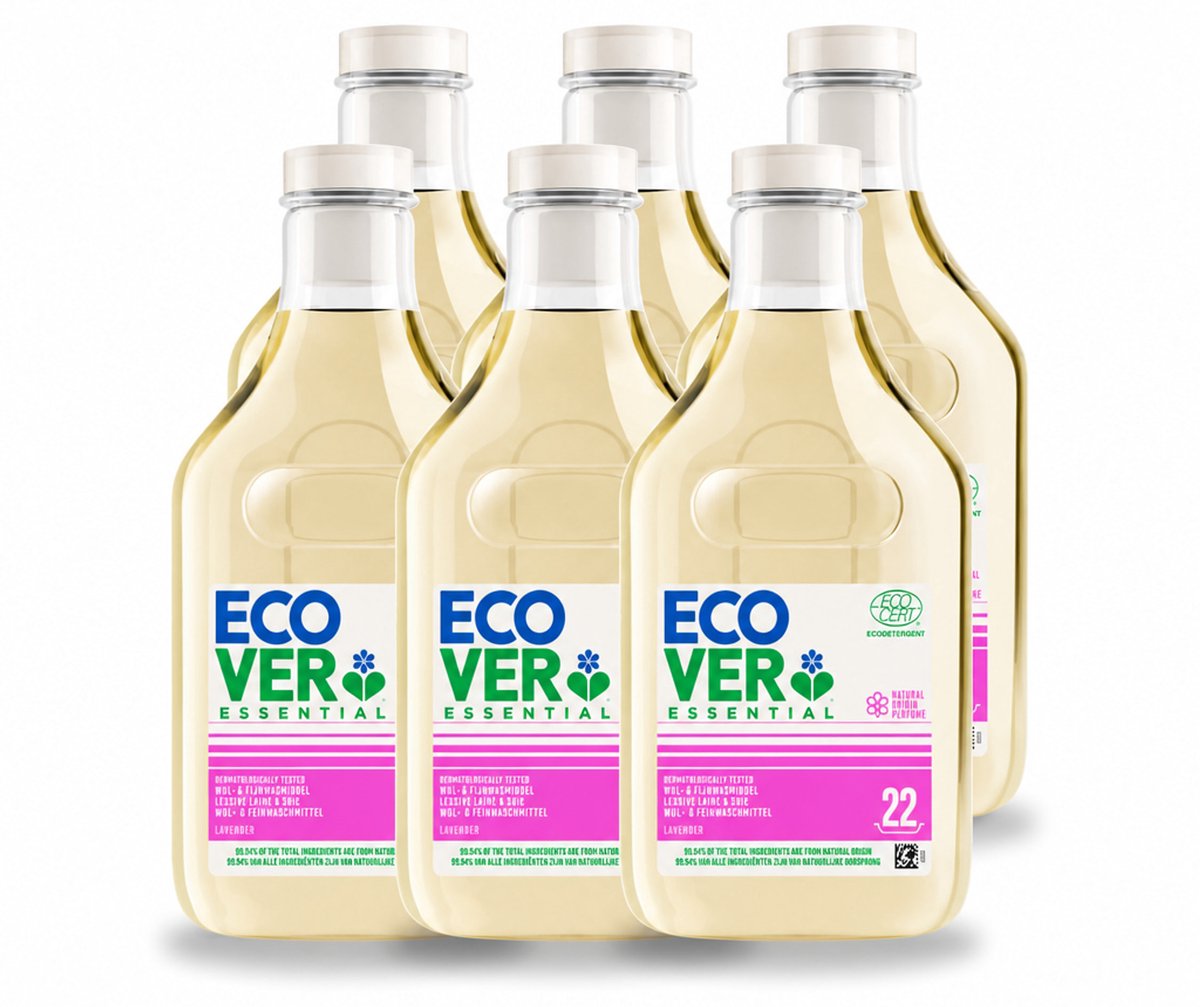 6 x Ecover - Vloeibaar wasmiddel Essential - Wol & Fijnwas - 1 liter - 22 wasbeurten - Voordeelverpakking - 6 stuks