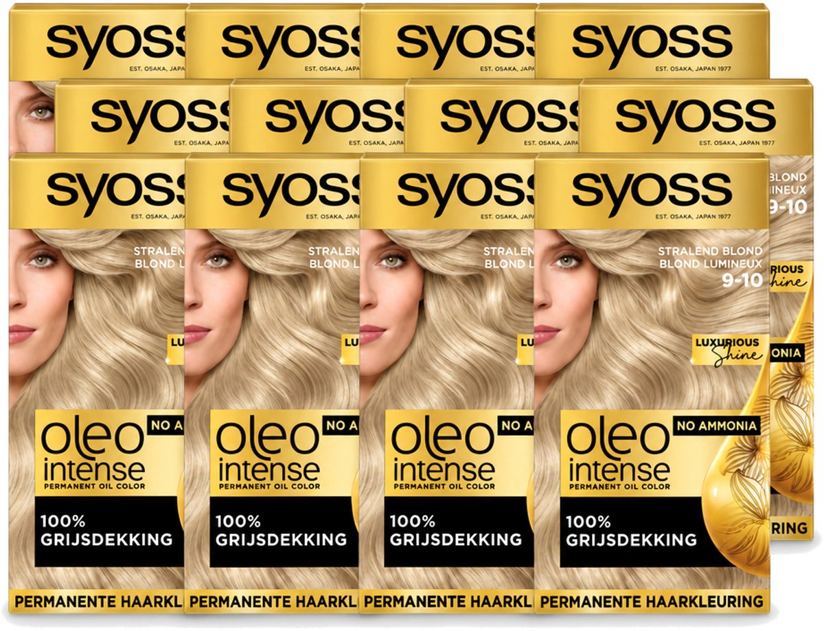 12 x SYOSS - Oleo Intense 9-10 Stralend Blond - Haarverf - Zonder Ammoniak - Grijsdekking - Langdurige Kleur - Voordeelverpakking - 12 stuks