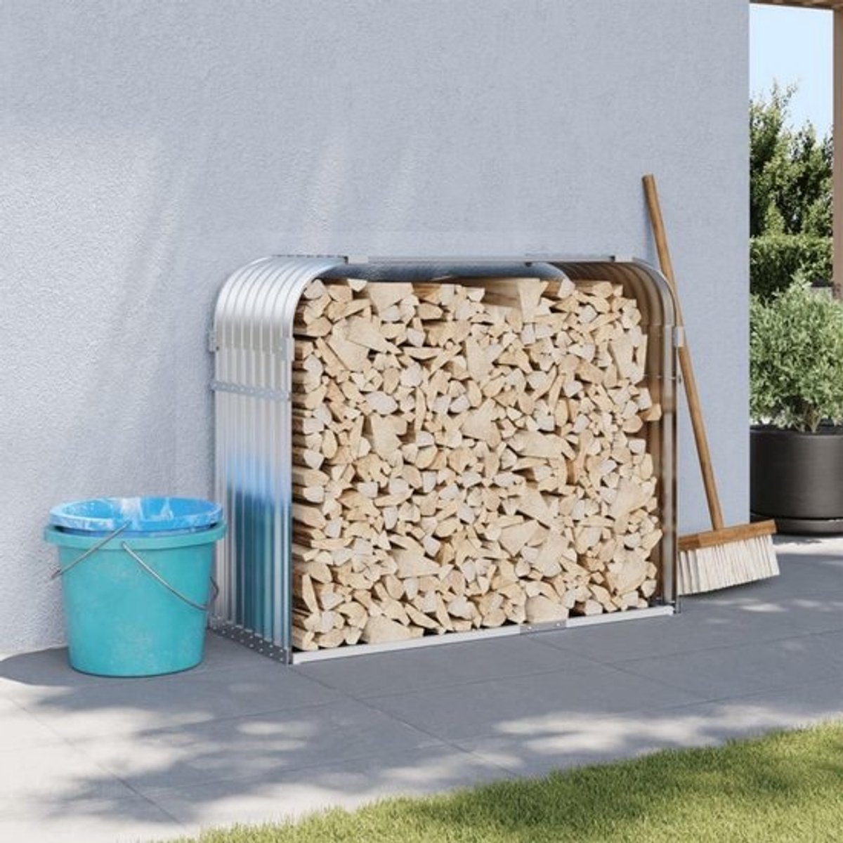 Houten houtopslagrek - voor buiten en binnen - Stevige metalen standaard