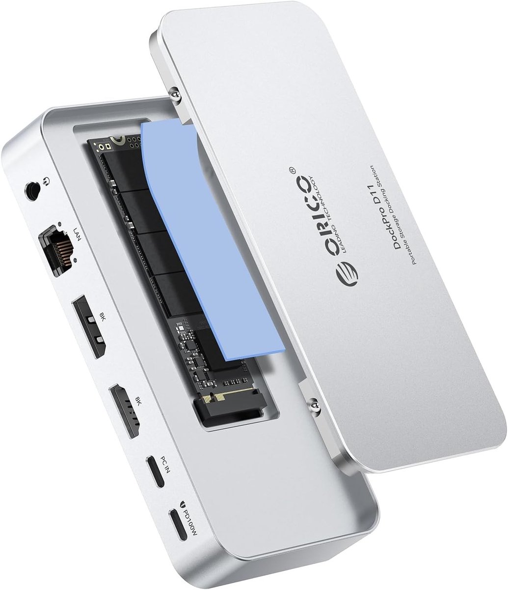 11-in-1 Docking Station met 8TB M.2 NVMe/SATA SSD Behuizing, Laptop Dock voor 2 Monitoren, HDMI, DP 8K@30Hz, USB-A/C 10Gbps, SD/TF, 100W PD, 1Gbps Ethernet en USB C Hub voor MacBook