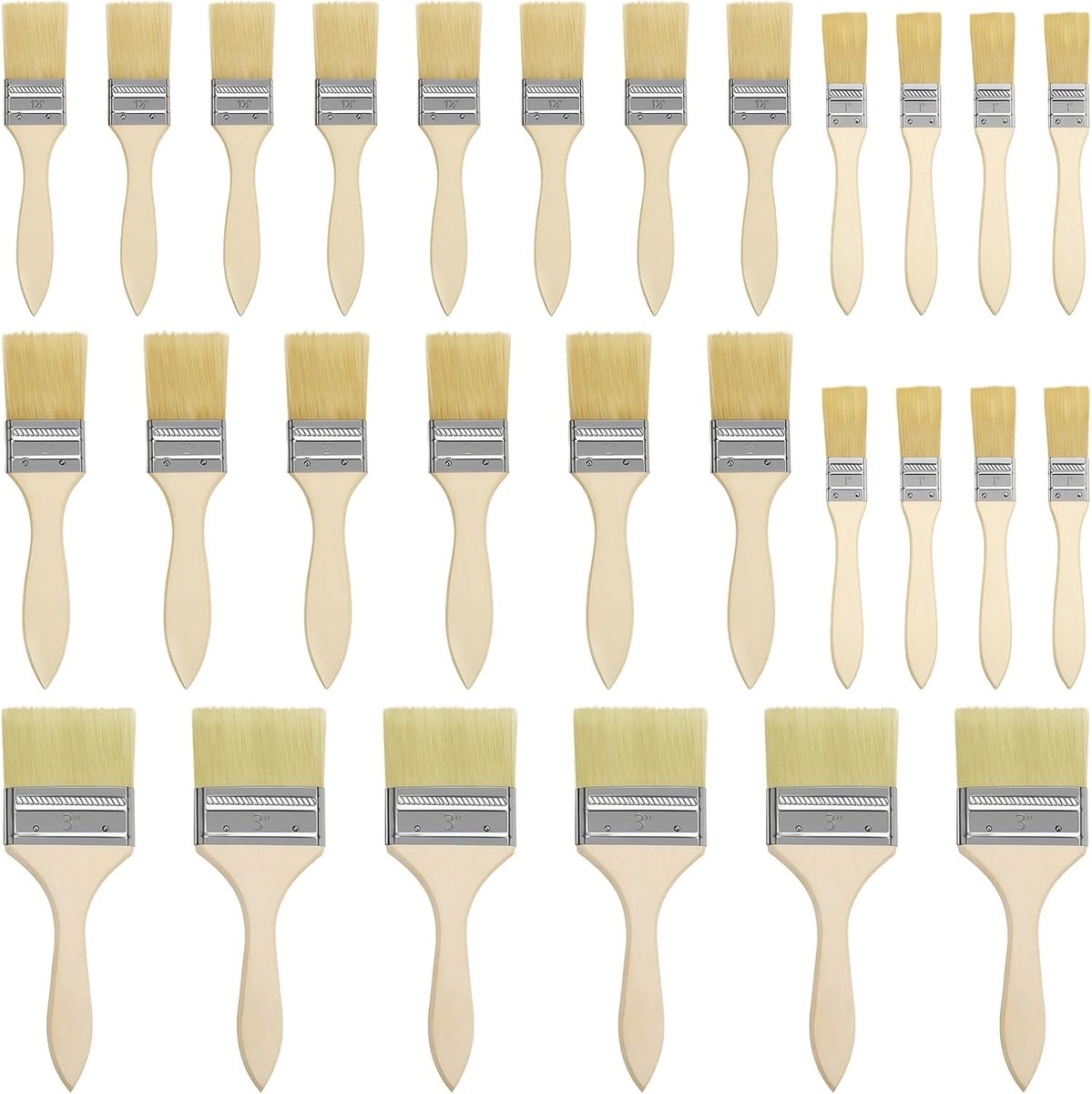 Complete Set van 28 Stuks Platte Kwasten met Houten Handvat voor Schilderen, DIY Projecten en Olieverf Technieken