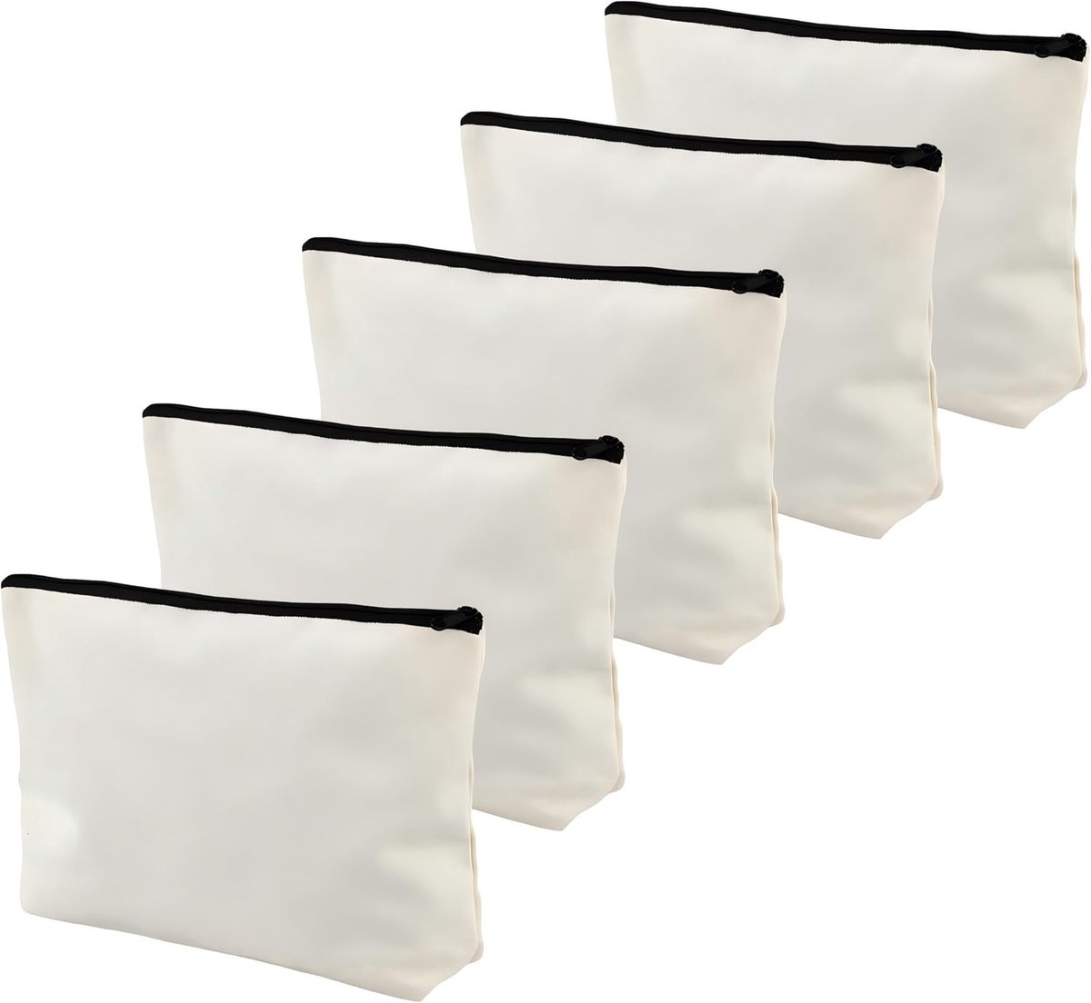 Set van 5 Multifunctionele Canvas Cosmetica Tassen, Ideaal voor Make-up, Pencils en Creatieve Cadeaus, Wit met Rits, 9.5 x 2 x 6.3 inch