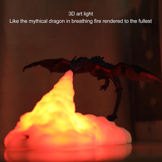 3D Draken Boekenplanklamp - Vuurspuwende Vliegende Draak - Rode LED-Vlamgloed - USB-Oplaadbaar - 800mAh - Touchbediening - 8-10 Uur - Fantasy Decoratie voor Boekenkast, Bureau & Kinderkamer — afbeelding 4