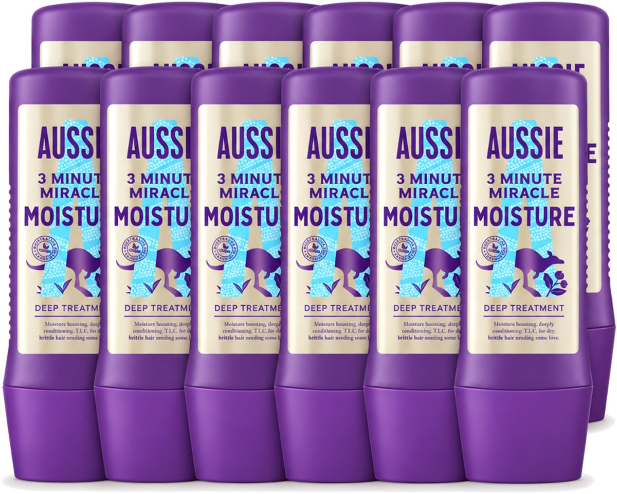 12 x Aussie - Haarmasker - 3 Minute Miracle Moisture - Intensief - Vegan Verzorging - 225 ml - Voordeelverpakking - 12 stuks