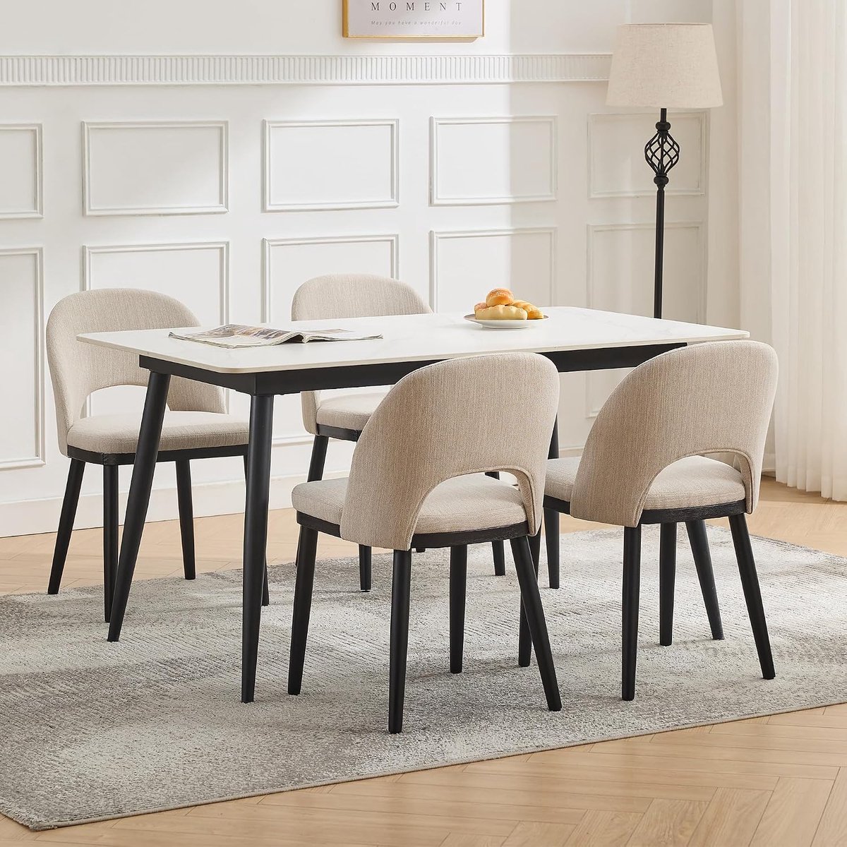 Eetkamerstoelen Set van 4 - Linnen Stoelen Houten Poten Beige 136kg - beige