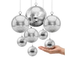 VEVOR Spiegelbol Discobal 100/150/200 mm 8-Delige Set met Ophangring, voor Feest- en Huisdecoratie, DJ, Dansclub, Apparatuur voor Lichteffecten en Feestverlichting, 360° Reflectie, Herbruikbaar