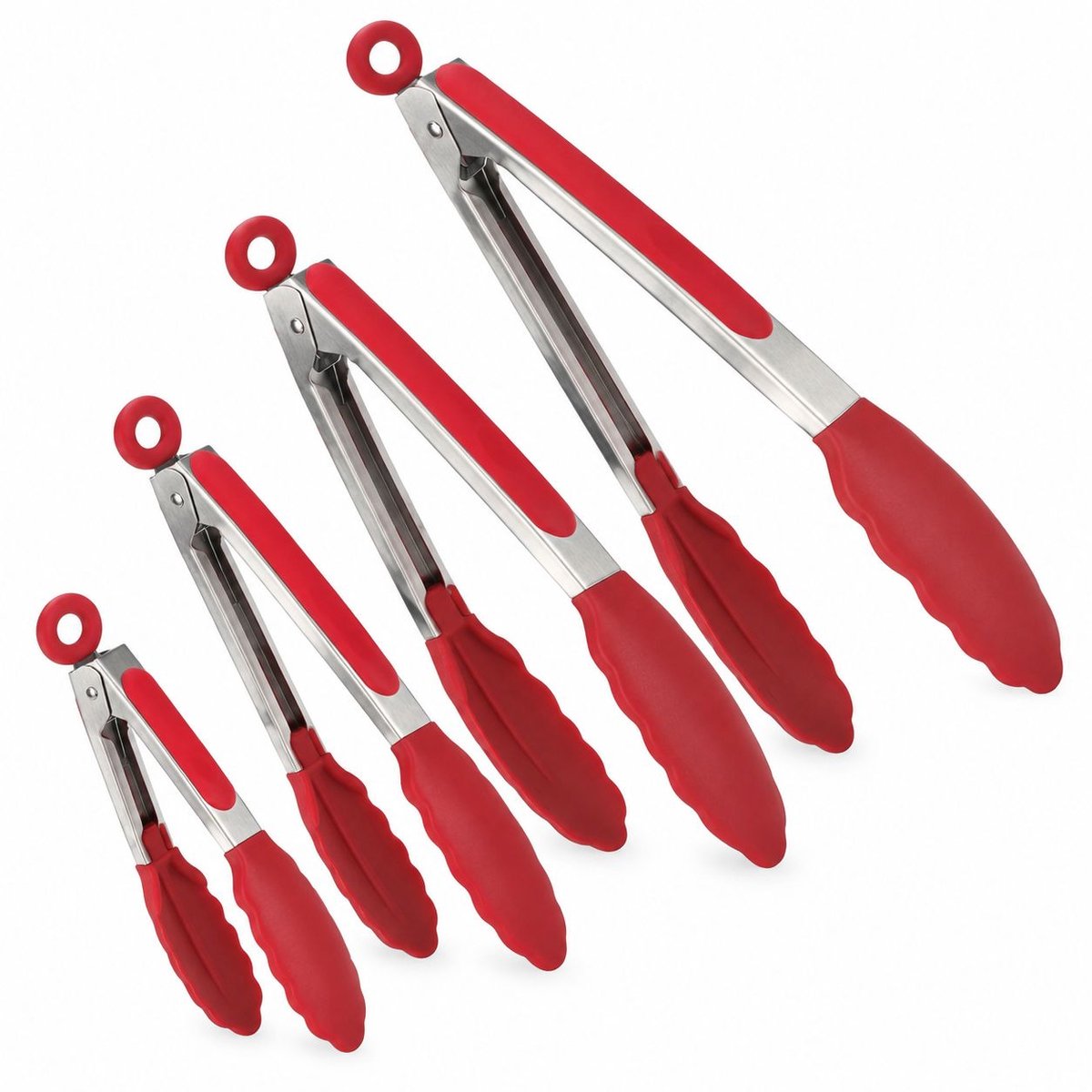 VHV - Keukentang set - Hittebestendige siliconen tips - 7 9 12 inch - Rood - Kooktang grilltang - Koken serveren - in de keuken
