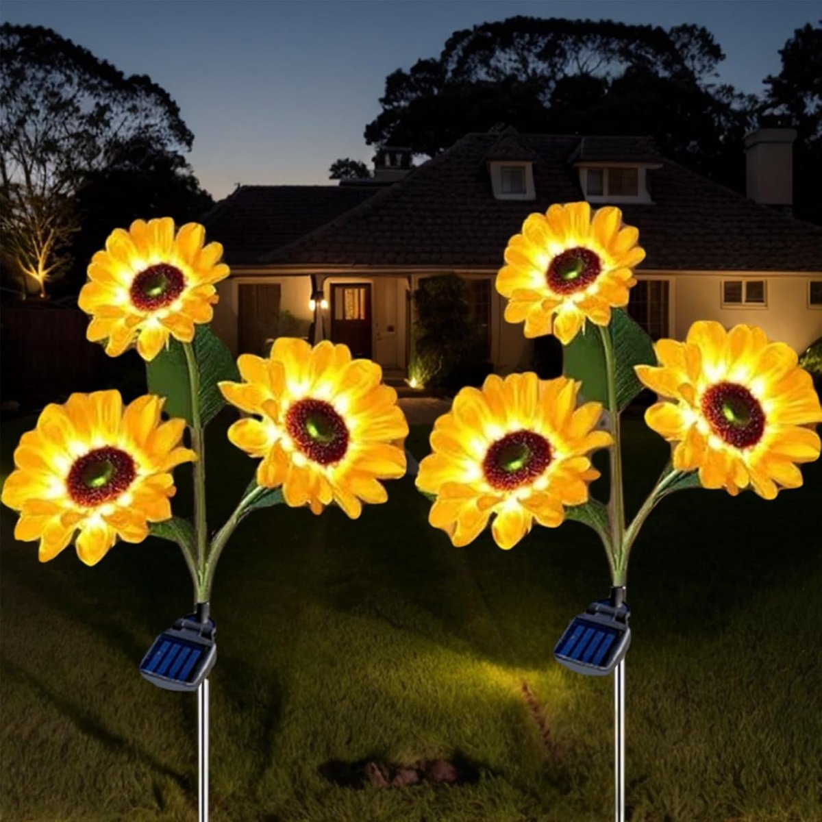Solar Zonnebloem Tuinverlichting Set Van 2 - LED Tuinlampen Op Zonne-energie - IP65 Waterdichte Bloemlampen Voor Gazon, Tuin, Terras En Decoratie