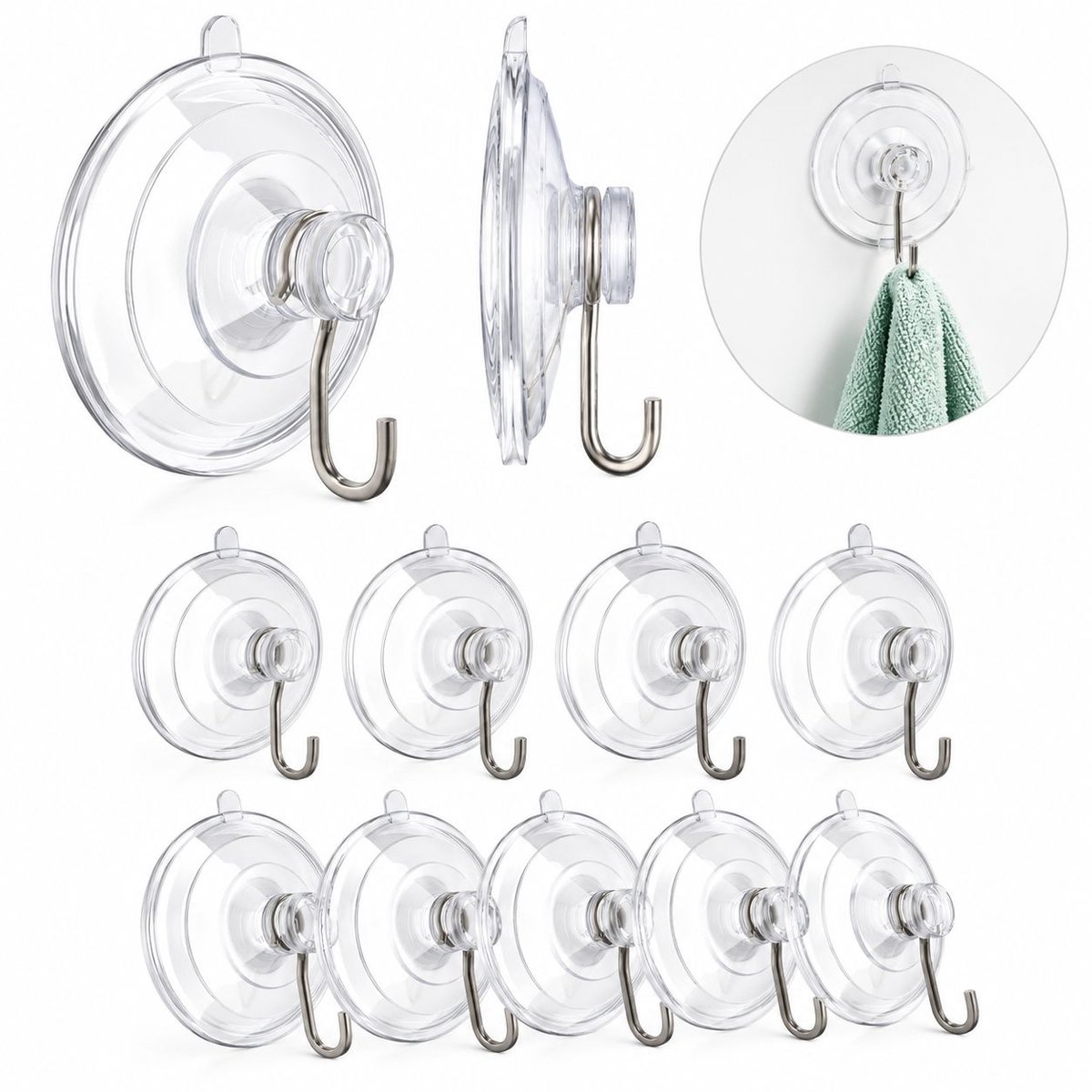 VHV - Zuignap haken (12 stuks - Tot 3 kg - 1,77 inch heldere zuignappen - Zuignaphaakjes - Met metalen haken - Schroefdraad - in de keuken