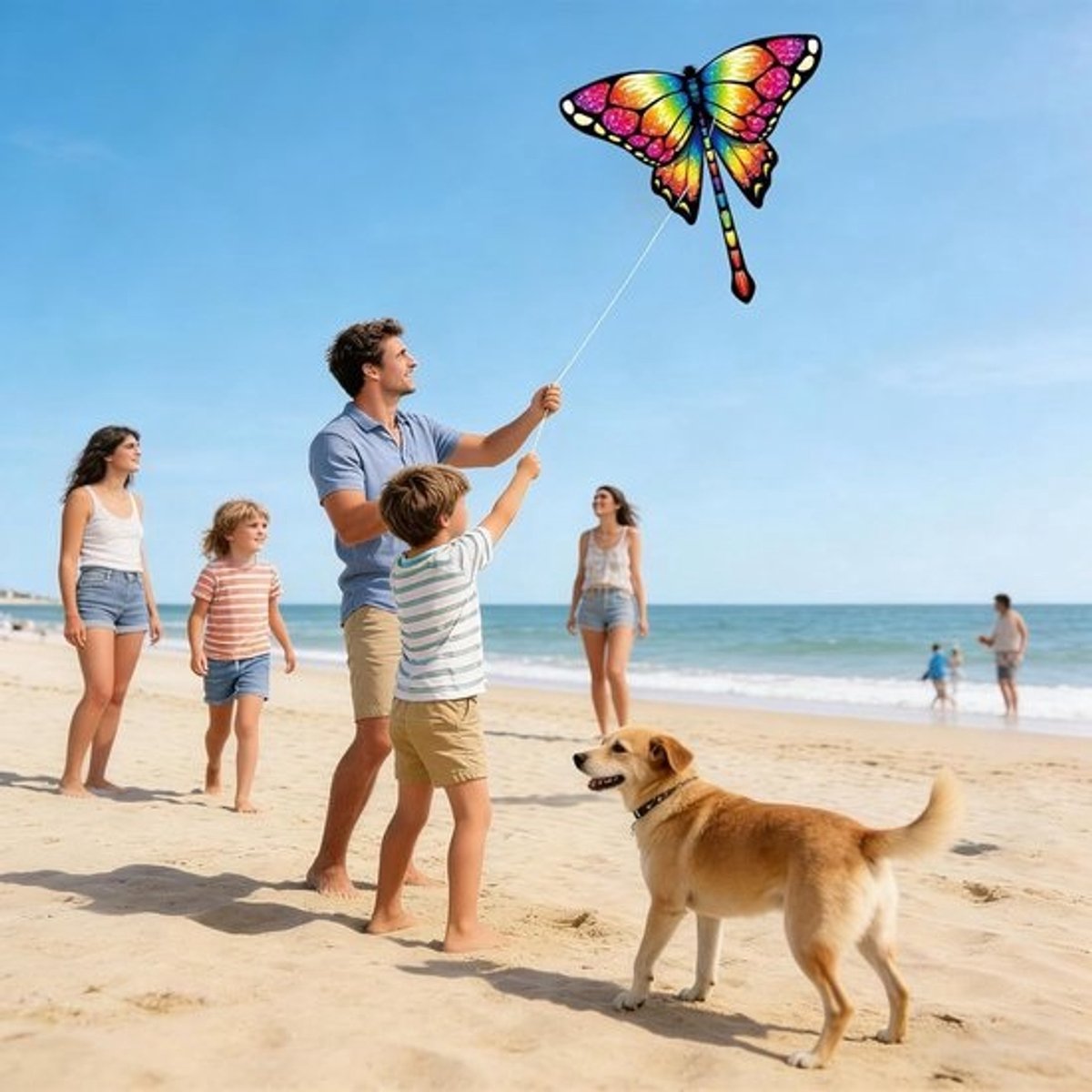 Grote strandvlieger - Vlieger met draad - Voor buitenspelen - Scheurbestendige stof - 100 meter draad - Vlinderkleur