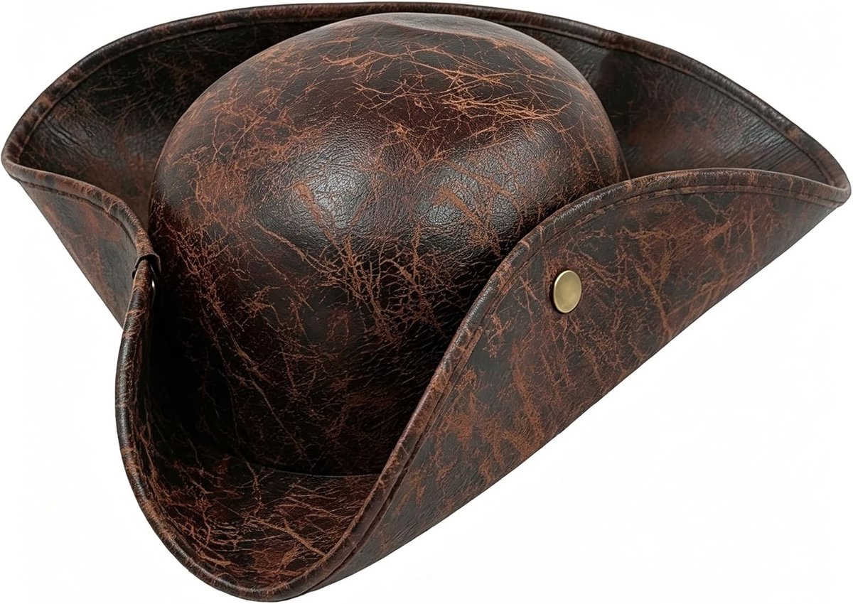 Klassieke Piratenhoed voor Volwassenen - Bruine Hoed met Versleten Leren Uiterlijk, Perfect als Piratenkostuum Accessoire voor Carnaval, Halloween, Cosplay en Themafeesten, One Size