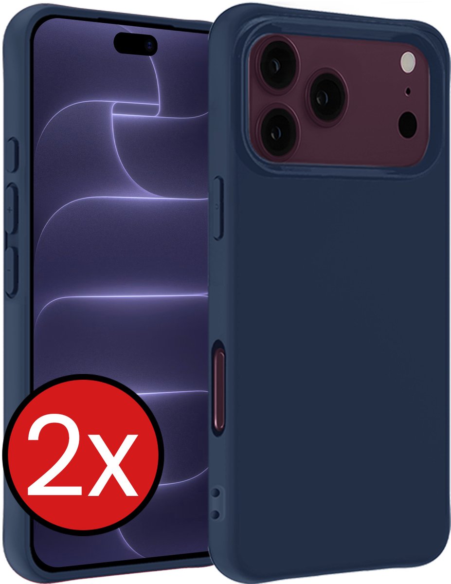 Hoesje - 2 Stuks - Geschikt voor Apple iPhone 18 Pro Max - Sterk & Shockproof - Telefoonhoes - Back Cover - Case Siliconen - Telefoon Hoes - Donkerblauw
