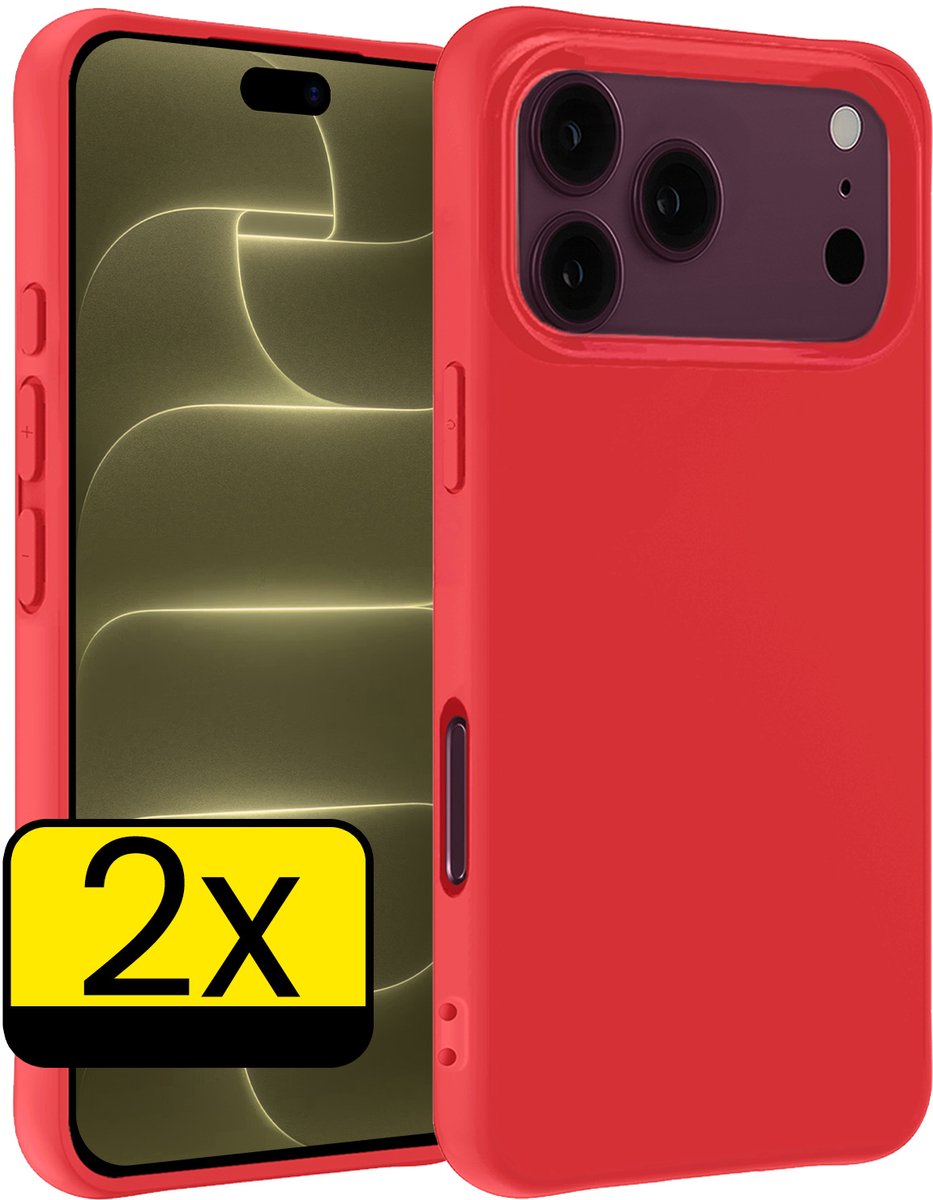 Hoesje - 2 Stuks - Geschikt voor Apple iPhone 18 Pro - Sterk & Shockproof - Case Siliconen - Back Cover - Telefoon Hoes - Telefoonhoesjes - Rood