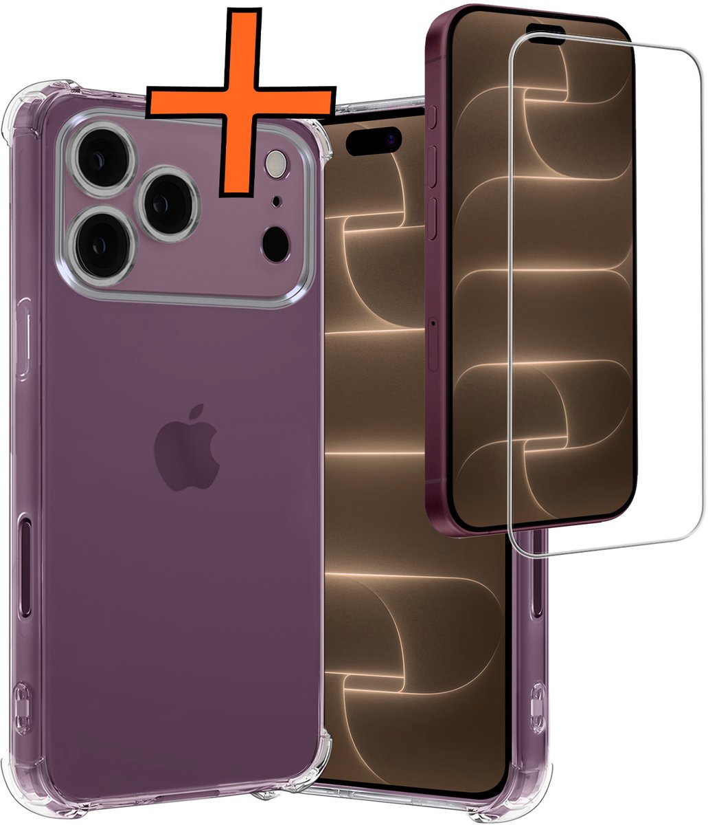 Hoes - Met Screenprotector - Geschikt voor Apple iPhone 18 Pro Max - Sterk & Shockproof - Siliconen Case - Back Cover - Telefoon Hoes - Shock Proof - Transparant