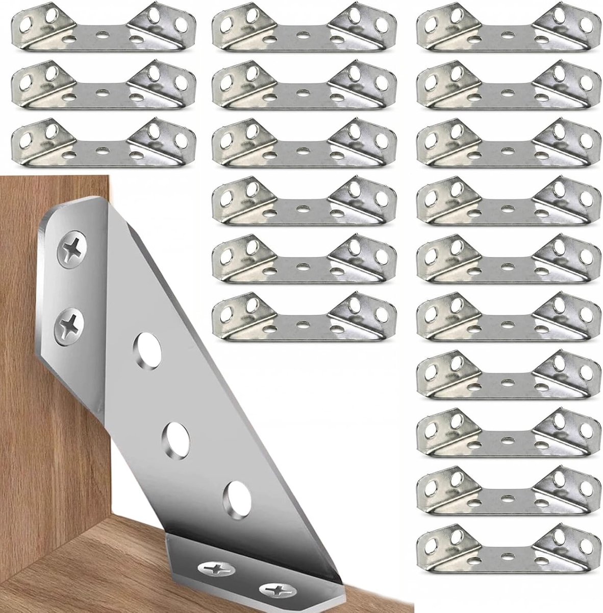 20 Stuks RVS Hoekverbindingen met Schroeven, Driehoekige Meubelsteunen voor Kast, Tafel en Stoel DIY Reparatie