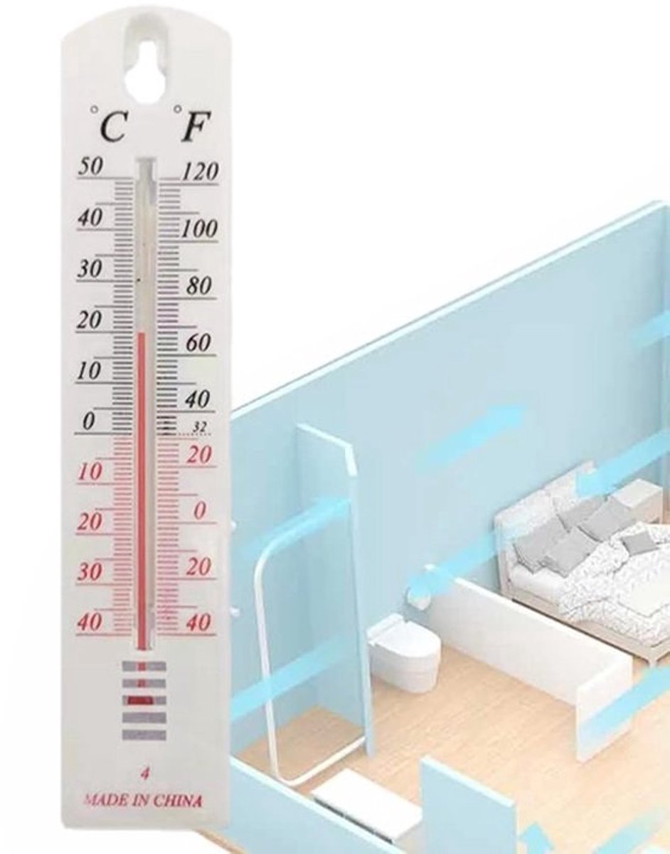 Temperatuurmeter - Weerstation voor binnen en buiten - Voor kassen, woningen en kantoren - Met breed meetbereik - 21.8 x 4.6 cm