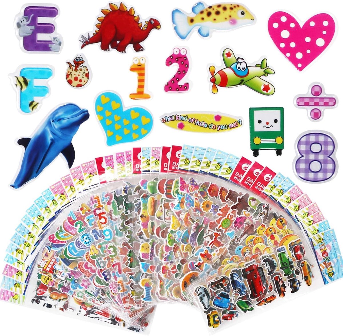 3D Stickers voor Kinderen - 1000+ Puffy Stickers op 40 Bladen voor Beloningen, Scrapbooking en Creatief Knutselen met Dieren, Vissen, Figuren en Meer