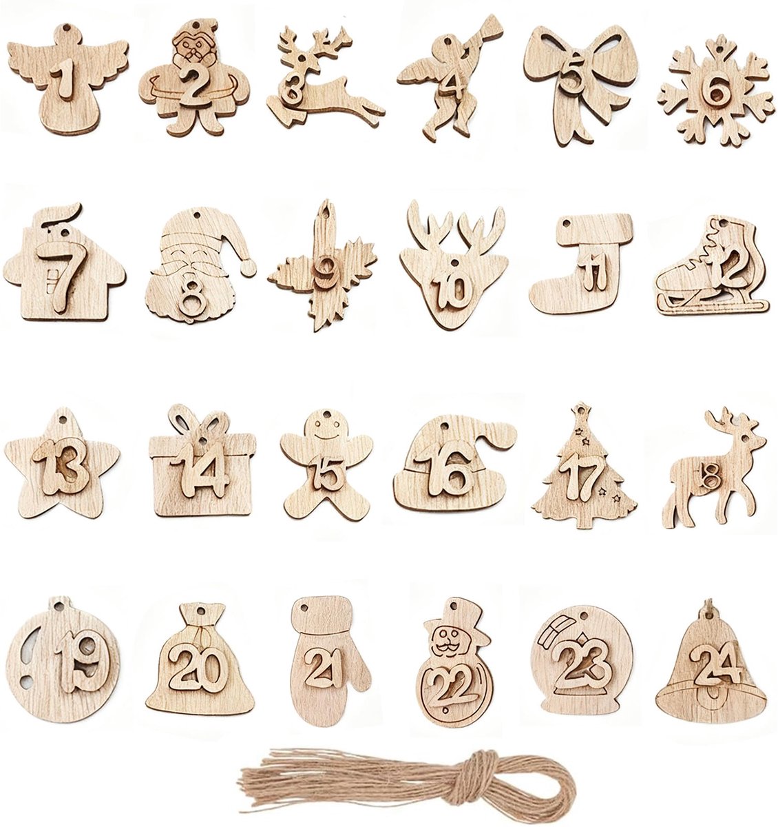 VYNZOR Adventskalender van hout om te personaliseren, 24 houten cijfers 1-24 voor kerstdecoratie, aftelcijfers - ShopVlot