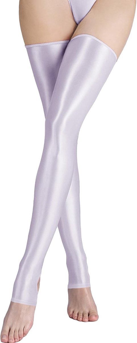 Vrouwen olieachtige glanzende dijhoge kousen open hiel wit - Sheer Silky antislip kniekousen sexy glanzende lange - ShopVlot