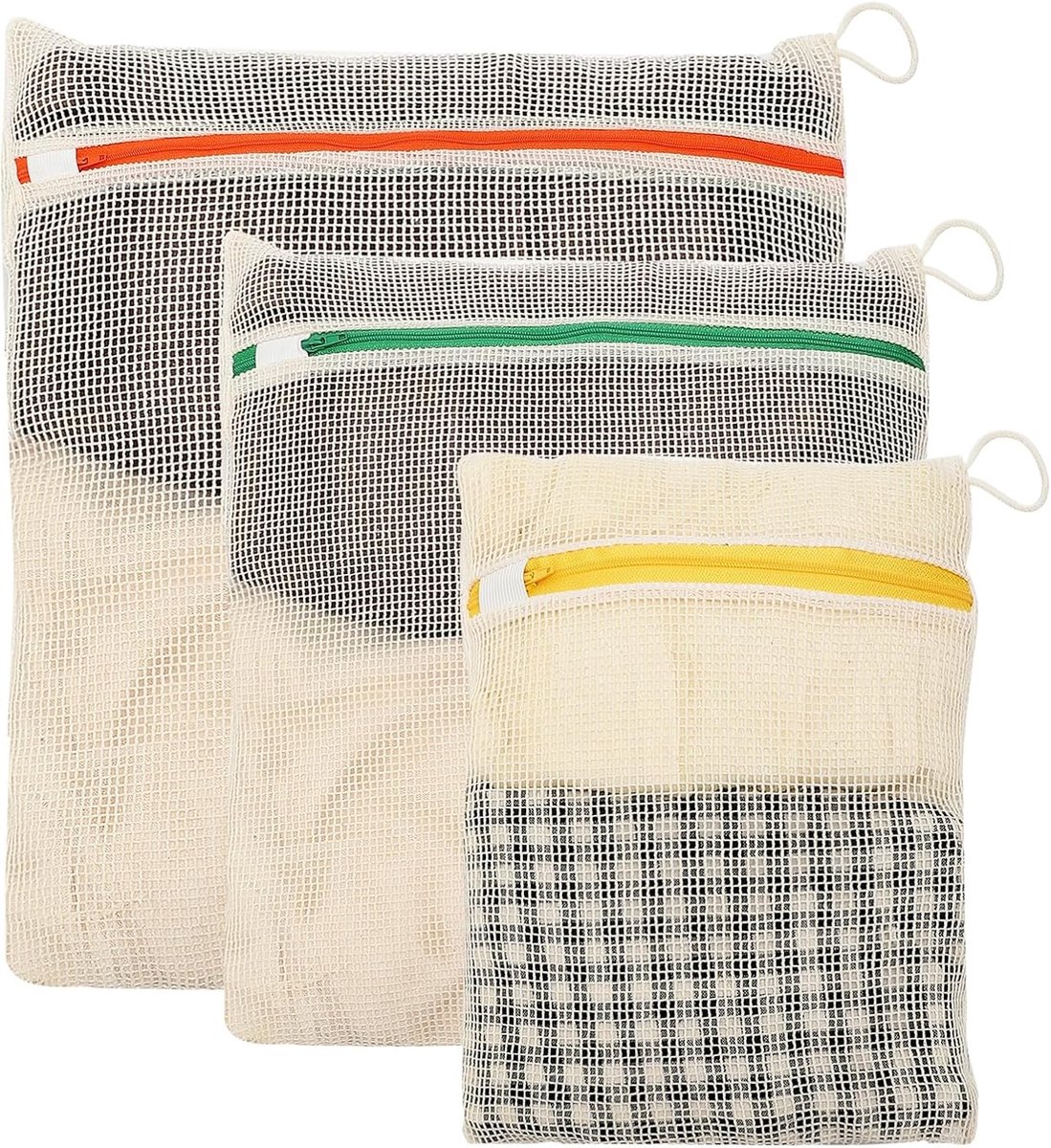 Set van 3 Katoenen Waszakken met Rits - Ideaal voor Wasmachine, Reisorganizer en Bescherming van Kleding