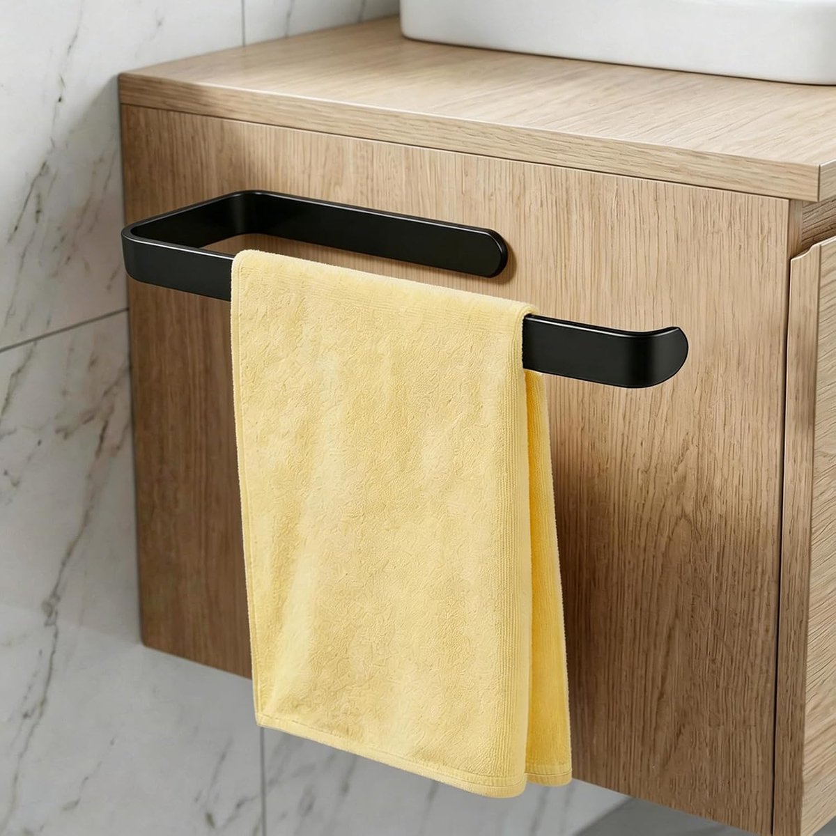 Handdoekhouder zonder boren, zwart, 33 cm handdoekstang, handdoekhouder voor badkamer en keuken, wandhouder om te plakken, voor badkamermeubels, waterdicht, roest, badhanddoekhouder, theedoekhouder