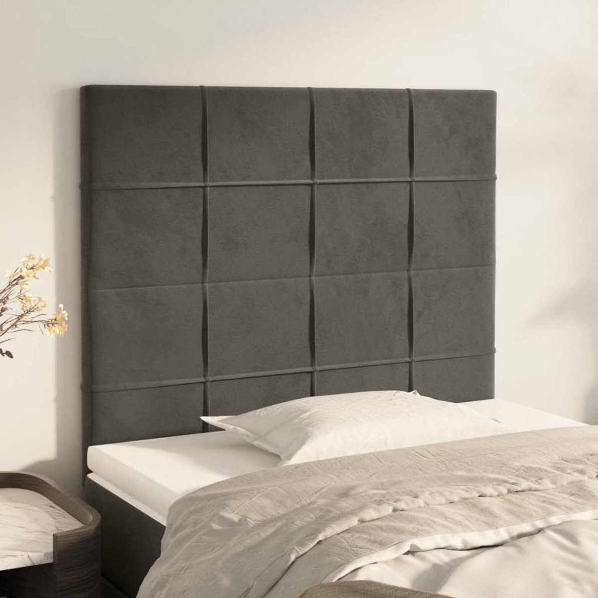 Hoofdeinde fluweel donkergrijs 100 x 5 x 118 / 128 cm verstelbare houten poten, zacht velours, uitstekende rugsteun voor lezen en tv kijken, eenvoudige montage