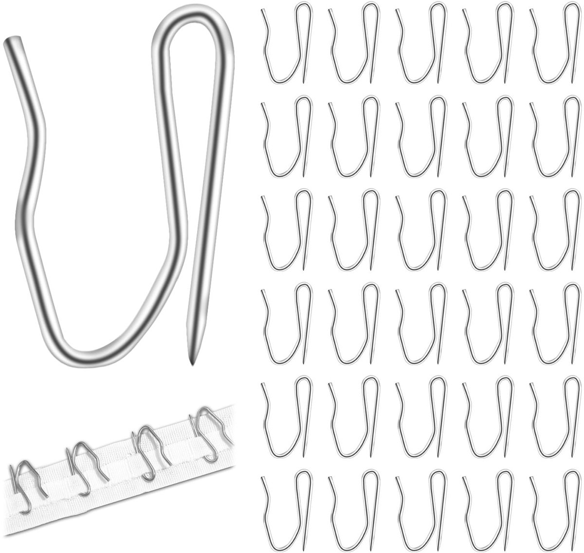 ALLisWE 50 stuks galvaniseerde metalen gordijnhaken 32 x 20 mm knijphaken met enkele tanden plooi gordijnen voor raam - ShopVlot