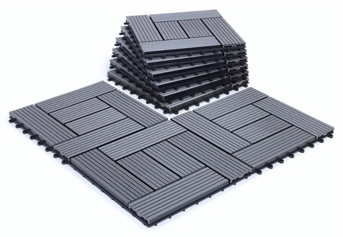 Onderhoudsvrije composiet terrastegels - 30 x 30 cm - Met kliksysteem - Met drainage - Voor balkon en tuin
