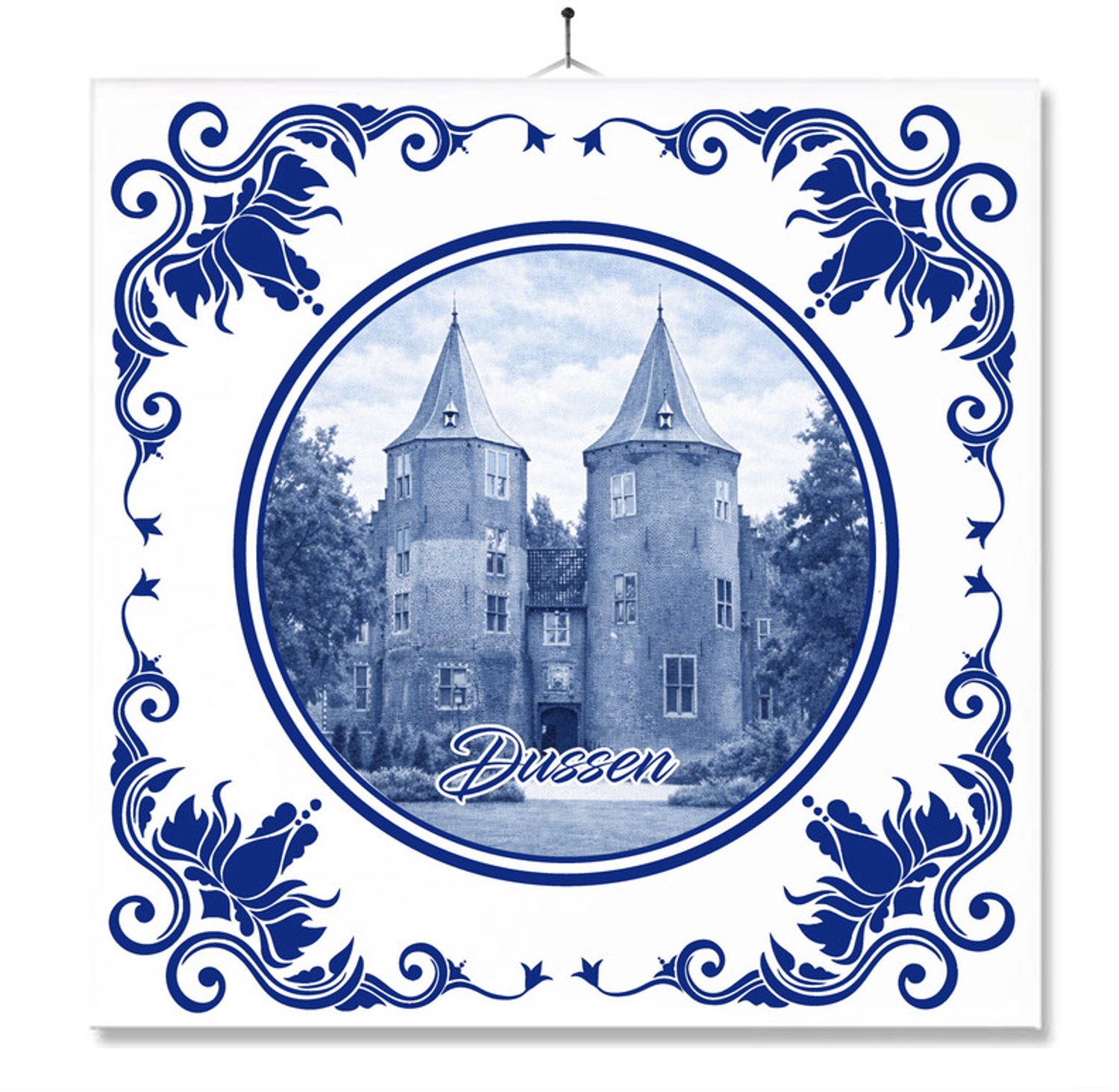 MC Living Tegel Met Opdruk | Dussen | Delft Blauw | Cadeau | Inclusief Geschenkdoos | Standaard | Ophangsysteem Ontwerp 1