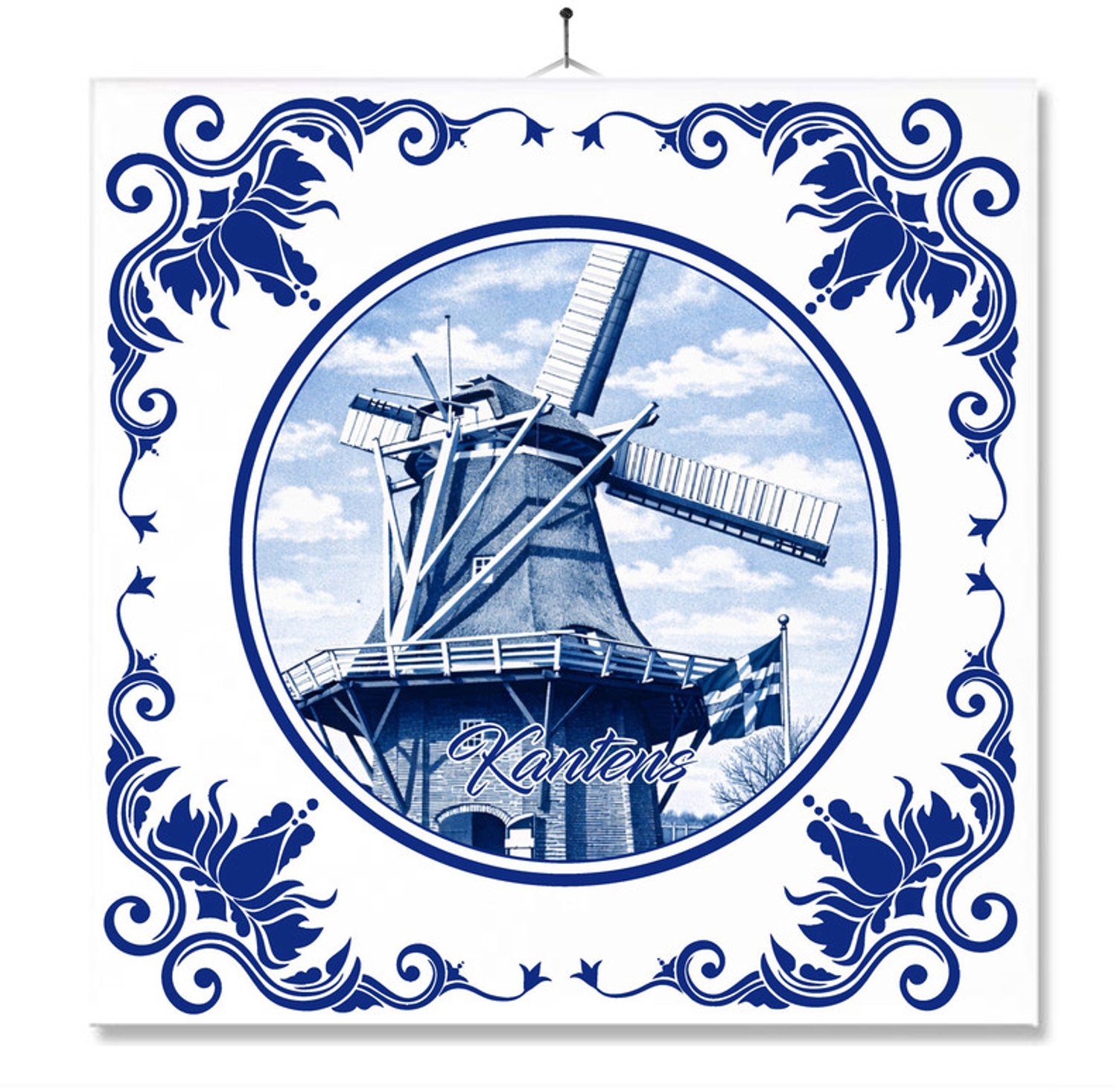 MC Living Tegel Met Opdruk | Kantens | Delft Blauw | Cadeau | Inclusief Geschenkdoos | Standaard | Ophangsysteem