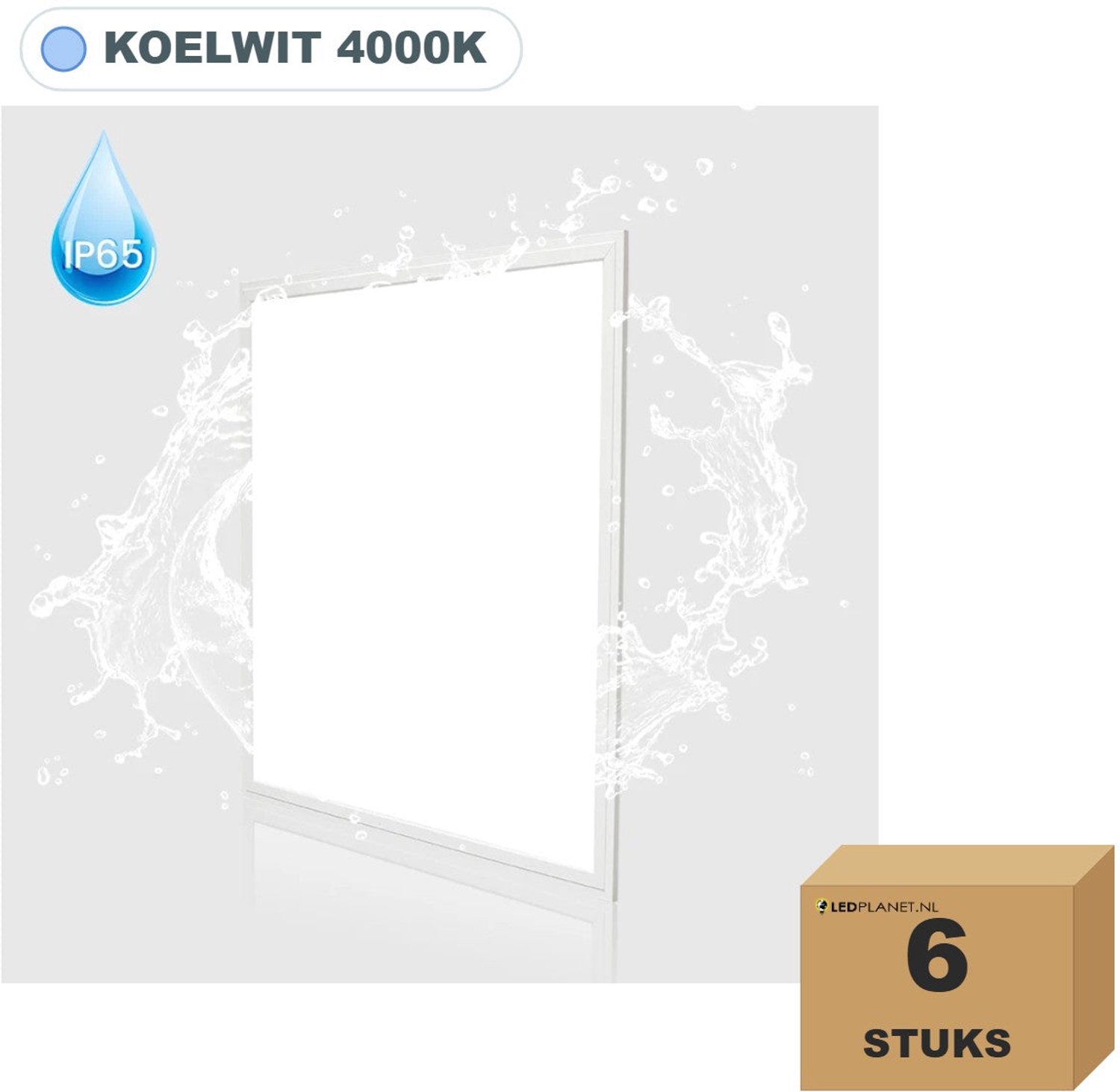 Tsong LED Paneel 62x62 IP65 waterdicht 6 stuks - Koelwit 4000K - 4200lm - 40W - CRI80 - 230V
