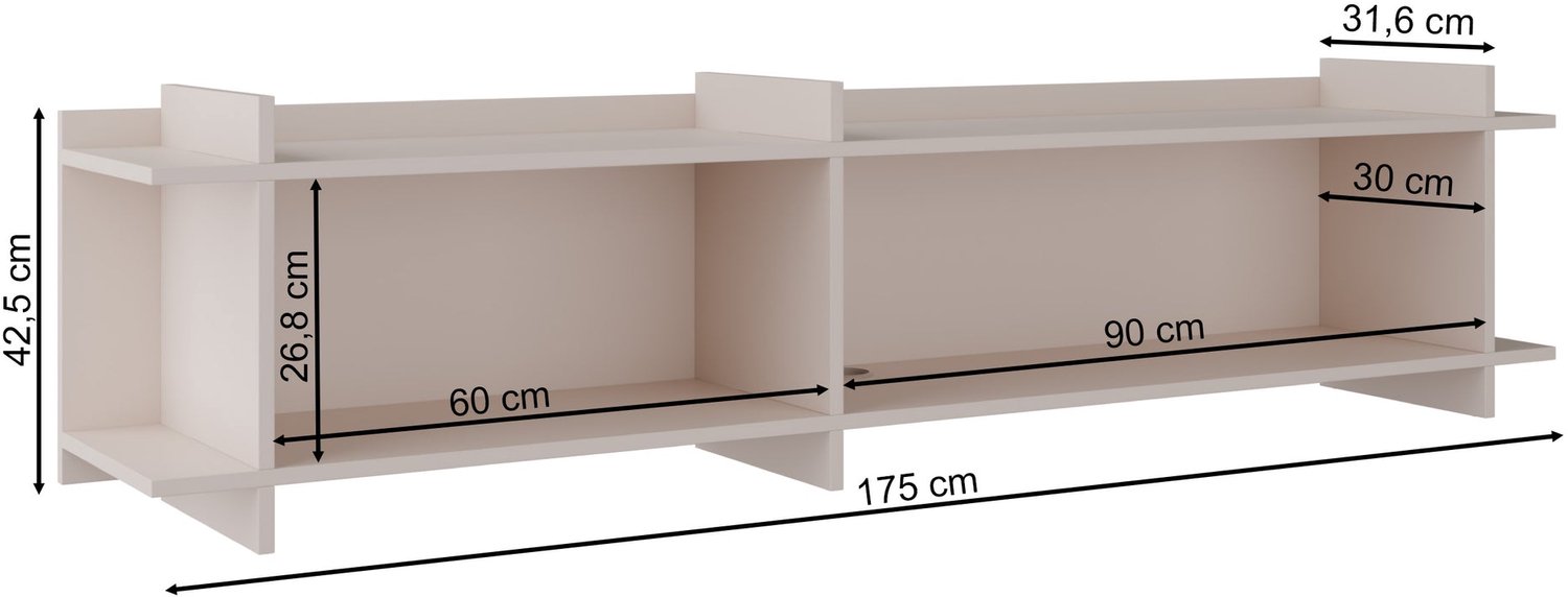 Selsey Fencey – Staand/wandgemonteerd tv-meubel, kasjmiergrijs, 175 cm Kasjmier grijs
