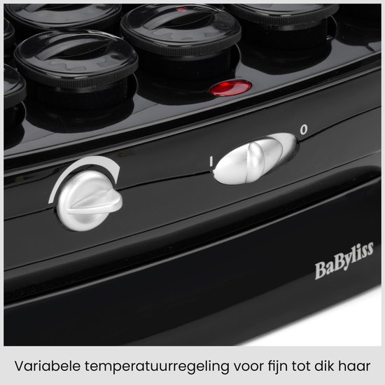 Detail van de zwarte BaByliss krulset met temperatuurregeling en aan/uit-schakelaar.